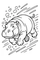 Free Hippopotamus Coloring Page - Playful Underwater Bubbles (Printable PDF)
