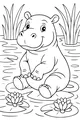 Free Hippopotamus Coloring Page - Smiling Hippo in Lily Pond (Printable PDF)
