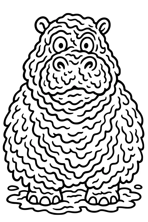 Free Hippopotamus Coloring Page - Wiggly Harold in a Muddy Puddle (Printable PDF)