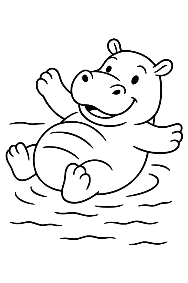 Free Hippopotamus Coloring Page - Happy Hippo Floating In Water (Printable PDF)