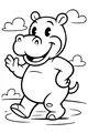 Free Hippopotamus Coloring Page - Smiling Cartoon Hippo Walking Outdoors (Printable PDF)