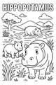 Free Hippopotamus Coloring Page - Hippo Family at the River (Printable PDF)
