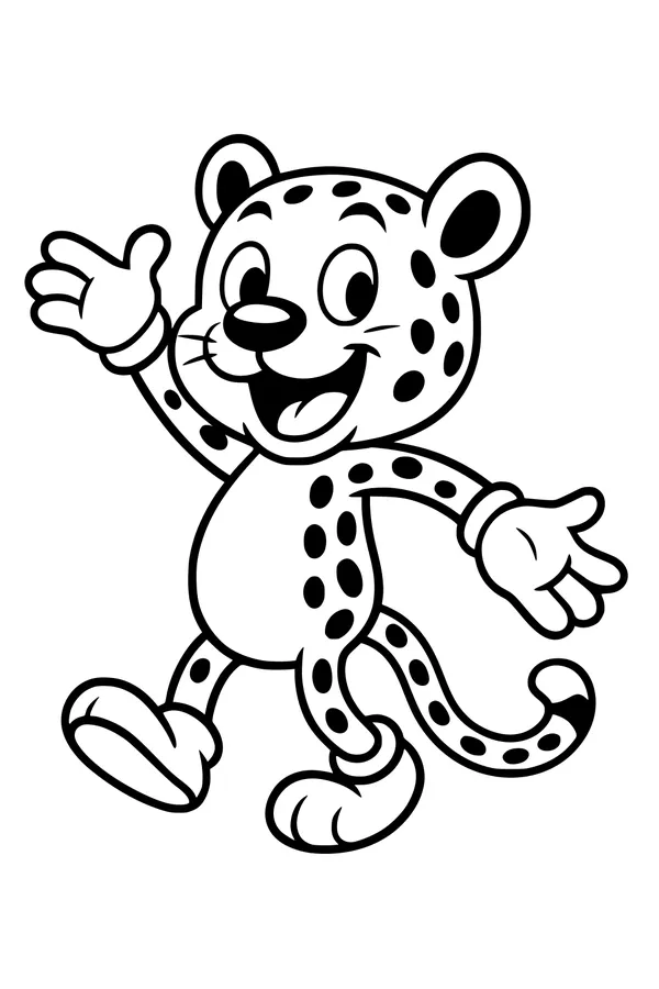 Free Jaguar Coloring Page - Friendly Cartoon Big Cat Waving (Printable PDF)