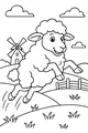 Free Sheep Coloring Page - Springy Sheep Jumping Over Meadow Fence (Printable PDF)