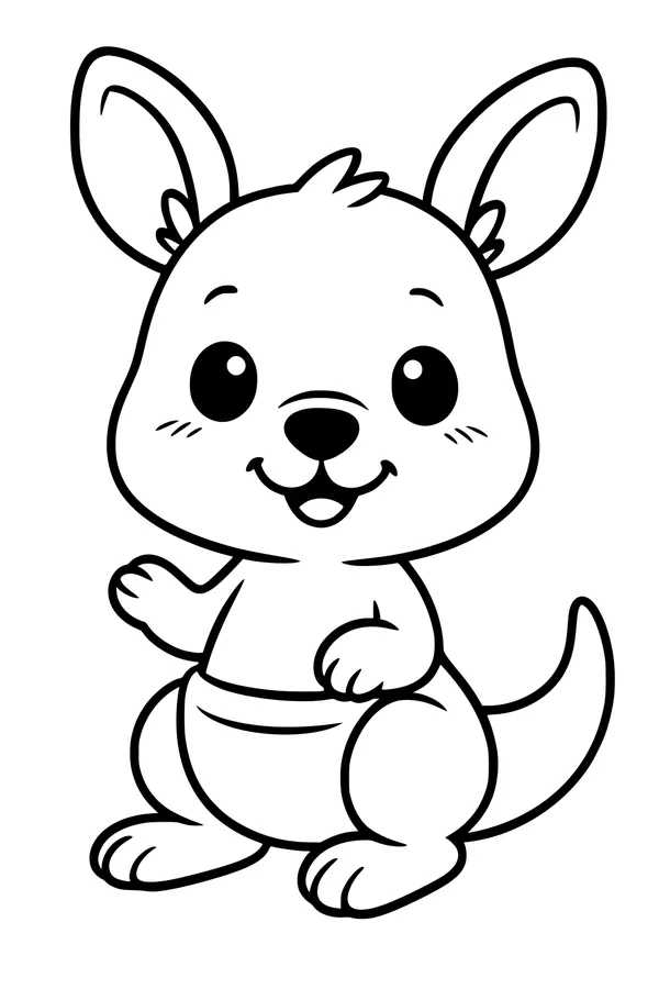 Free Kangaroo Coloring Page - Cute Baby Joey With Big Ears (Printable PDF)