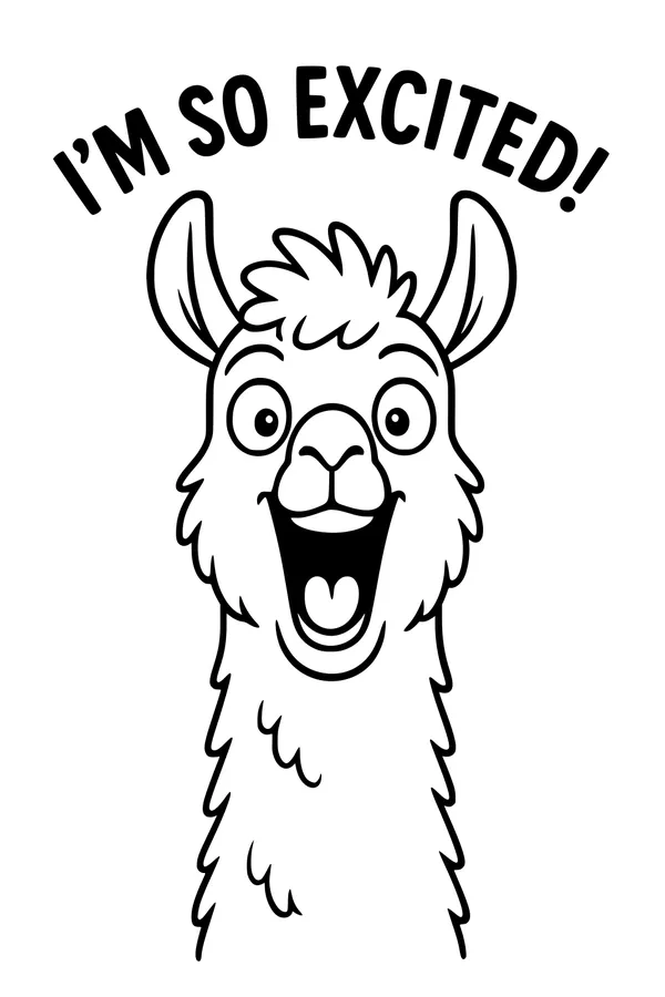 Free Llama Coloring Page - Excited Cartoon Llama With Big Smile (Printable PDF)