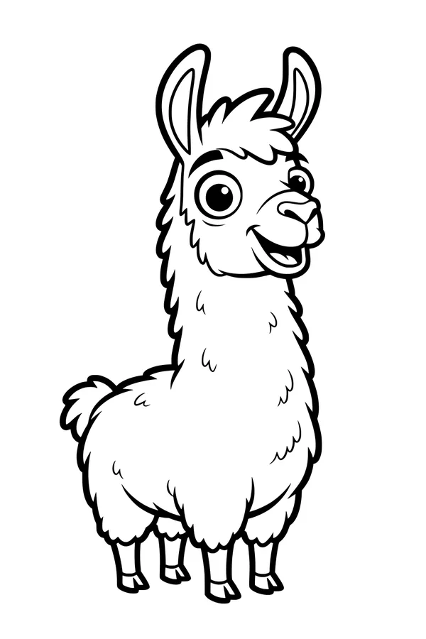 Free Llama Coloring Page - Smiling Fluffy Cartoon Llama (Printable PDF)