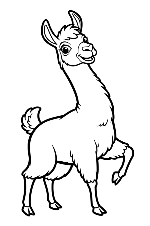 Free Llama Coloring Page - Happy Llama With Raised Leg (Printable PDF)
