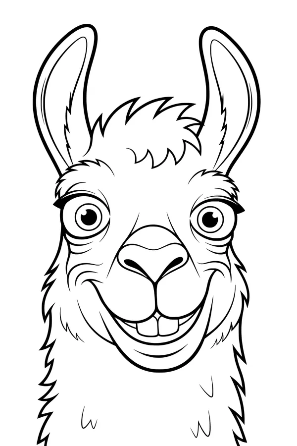 Free Llama Coloring Page - Happy Smiling Face Close-Up (Printable PDF)