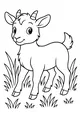 Free Goat Coloring Page - Smiling Baby Goat in Grass (Printable PDF)
