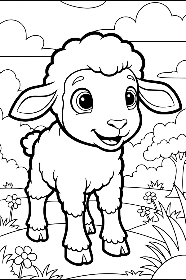 Free Lamb Coloring Page - Happy Spring Meadow Scene (Printable PDF)