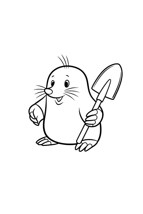 Free Mole Coloring Page - Cheerful Cartoon Mole With Shovel (Printable PDF)