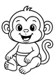 Free Monkey Coloring Page - Happy Cartoon Monkey Sitting and Smiling (Printable PDF)