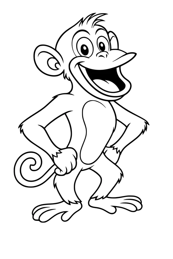 Free Monkey Coloring Page - Big-Grin Cartoon Milo Standing Proud (Printable PDF)