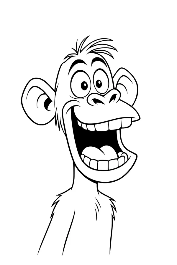 Free Monkey Coloring Page - Big-Eared Cartoon With Cheeky Grin (Printable PDF)