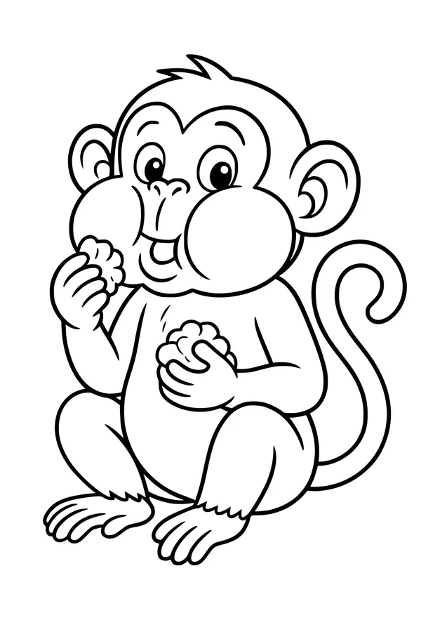 Free Monkey Coloring Page - Baby Monkey With Snacks (Printable PDF)