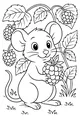 Free Mouse Coloring Page - Cheery Mouse With Raspberry Snack (Printable PDF)