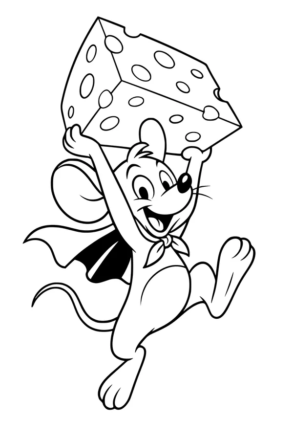 Free Mouse Coloring Page - Superhero Mouse With Giant Cheese (Printable PDF)