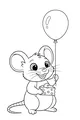 Free Mouse Coloring Page - Cartoon Mouse With Cheese and Balloon (Printable PDF)