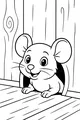 Free Mouse Coloring Page - Cute Cartoon Mouse Peeking From Wooden Wall (Printable PDF)