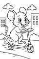 Free Mouse Coloring Page - Cartoon Mouse Riding Scooter in the City (Printable PDF)