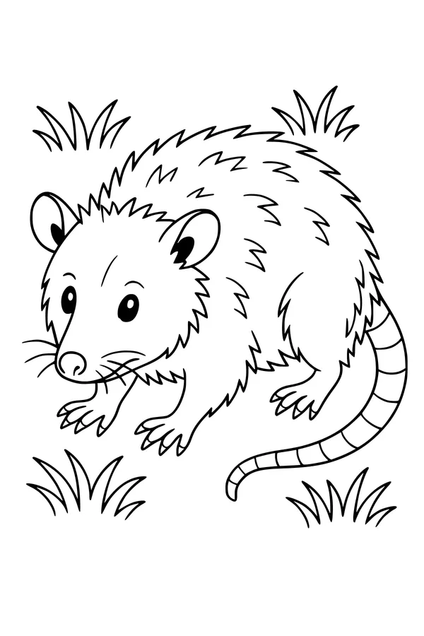 Free Opossum Coloring Page - Whiskered Friend in the Meadow (Printable PDF)