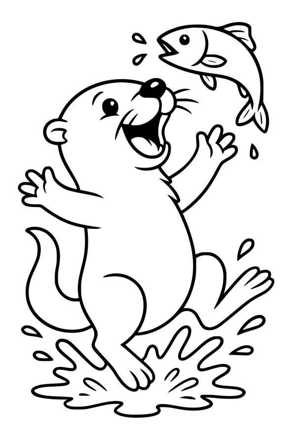 Free Otter Coloring Page - Splashy Otter With Silly Fish Friend (Printable PDF)
