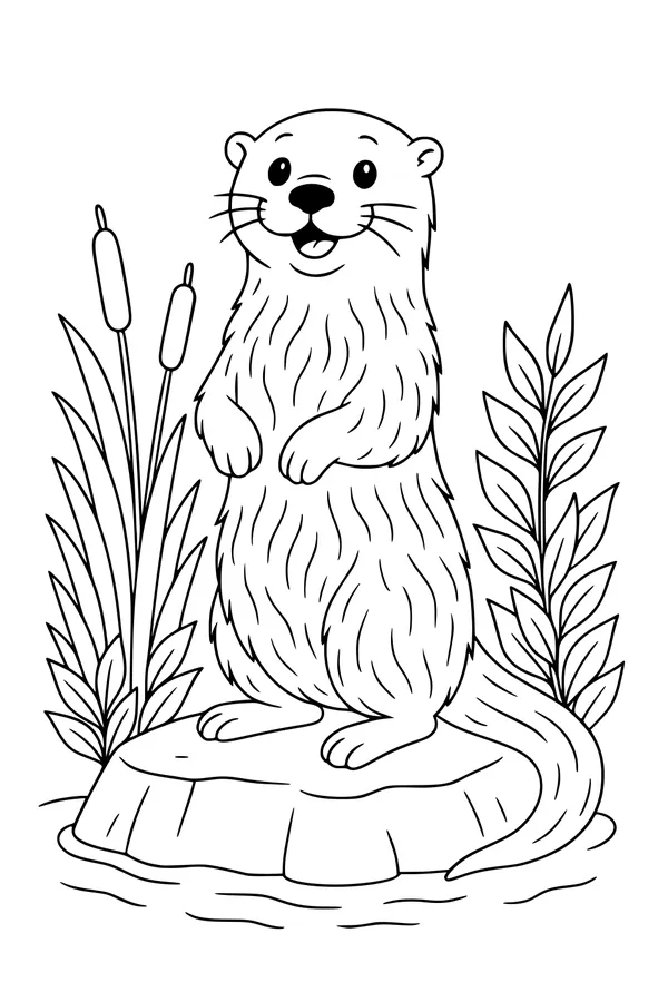 Free Otter Coloring Page - Happy Otter on River Rock (Printable PDF)