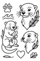 Free Otter Coloring Page - Playful Otters With Fish and Hearts (Printable PDF)