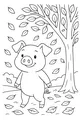 Free Piglet Coloring Page - Smiling Pig Under Falling Leaves (Printable PDF)