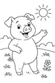 Free Piglet Coloring Page - Happy Piglet Waving in Sunny Field (Printable PDF)