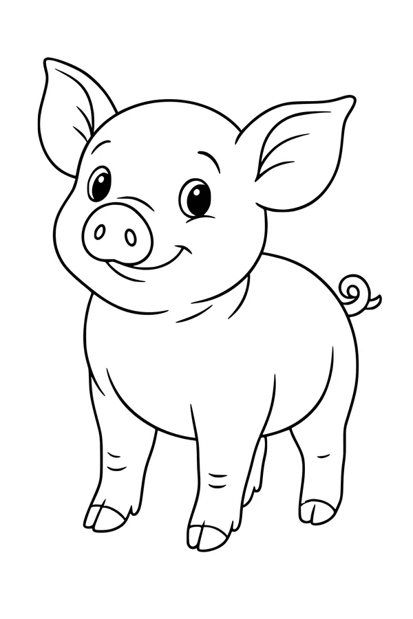 Free Piglet Coloring Page - Smiling Cartoon Farmyard Pig (Printable PDF)