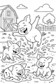 Free Piglet Coloring Page - Four Little Pigs Splashing in Mud (Printable PDF)