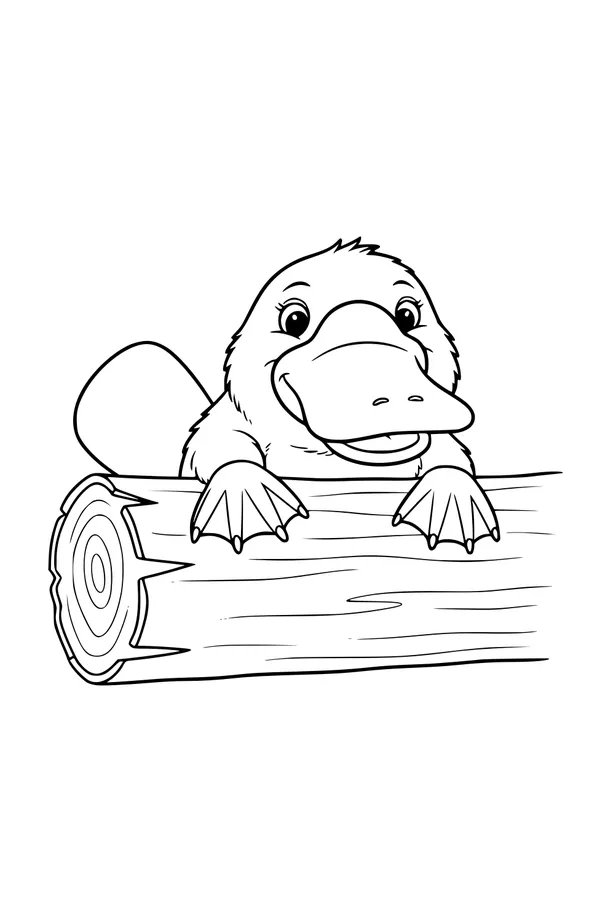 Free Platypus Coloring Page - Cute Cartoon Peeking Over Log (Printable PDF)