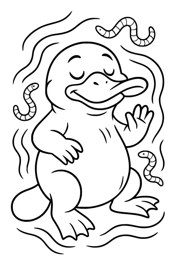 Free Platypus Coloring Page - Sleepy Friend Waving in Water (Printable PDF)