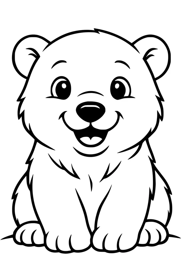 Free Polar Bear Coloring Page - Smiling Cartoon Cub in Snow (Printable PDF)