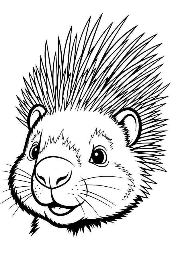 Free Porcupine Coloring Page - Smiling Cartoon Face With Spiky Quills (Printable PDF)