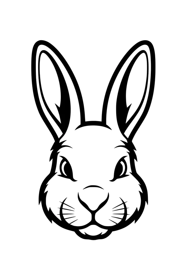 Free Rabbit Coloring Page - Smiling Bunny Face With Big Ears (Printable PDF)