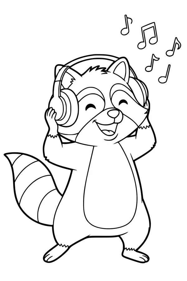 Free Raccoon Coloring Page - Rockin Dance Party With Headphones (Printable PDF)