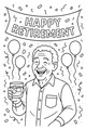 Free Retirement Party Coloring Page - Smiling Man Toasting Under Banner (Printable PDF)