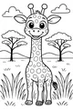 Free Giraffe Coloring Page - Smiling Cartoon in Savanna Grass (Printable PDF)