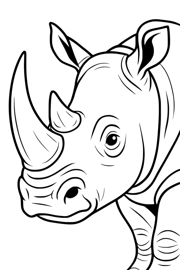 Free Rhinoceros Coloring Page - Friendly Rhino Facing Forward (Printable PDF)