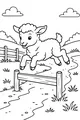 Free Lamb Coloring Page - Jumping Over Fence on Country Path (Printable PDF)