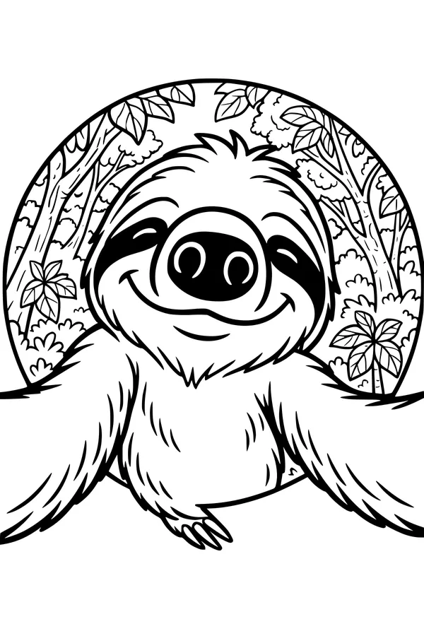 Free Sloth Coloring Page - Smiling Jungle Friend With Open Arms (Printable PDF)