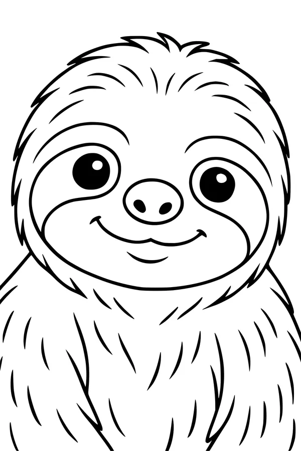 Free Sloth Coloring Page - Smiling Cartoon Sloth for Kids (Printable PDF)