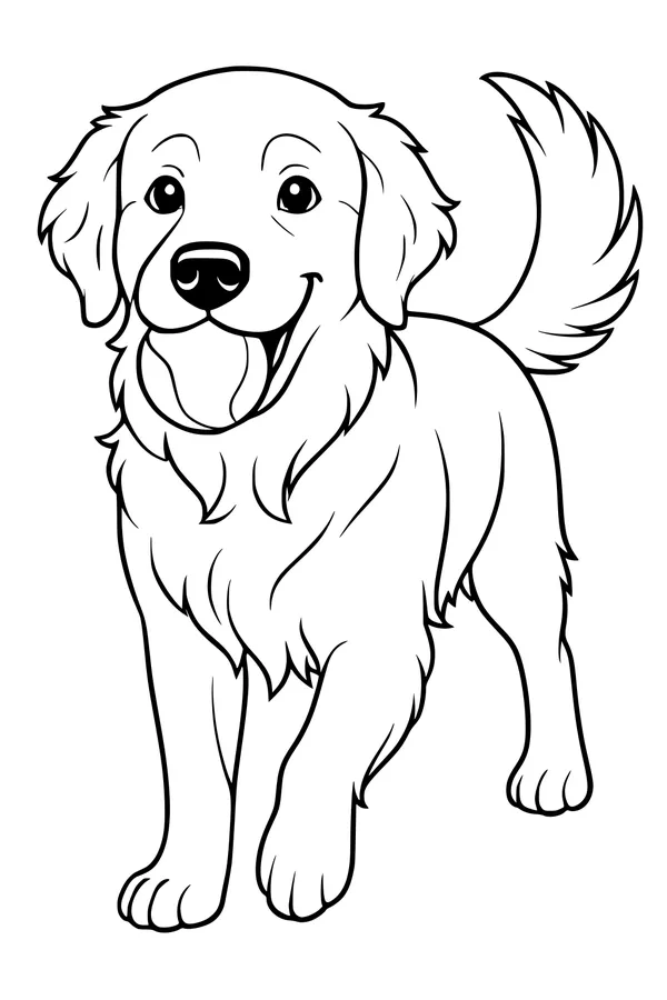 Free Dog Coloring Page - Happy Fluffy Pup With Wagging Tail (Printable PDF)