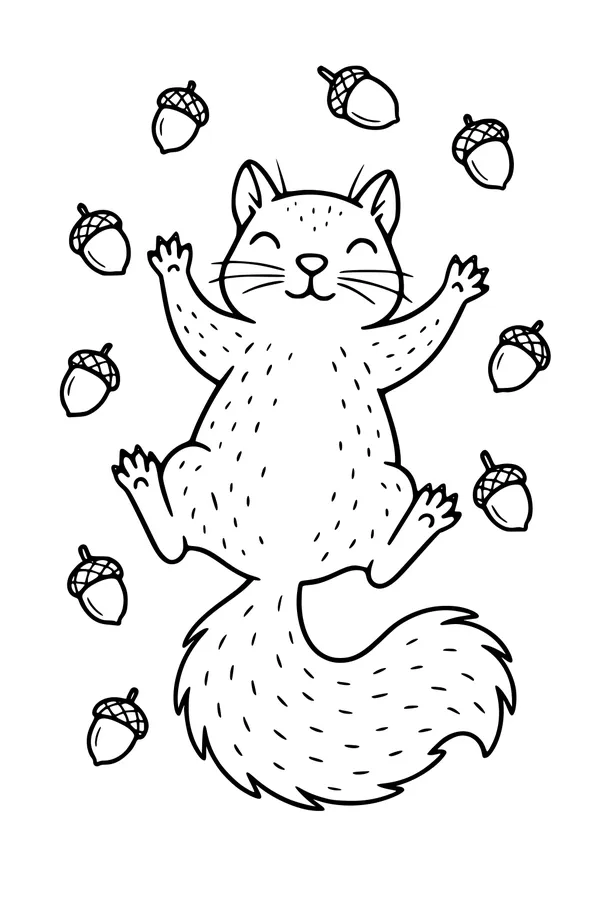 Free Squirrel Coloring Page - Silly Acorn Party Scene (Printable PDF)
