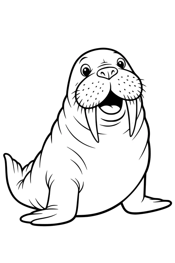 Free Walrus Coloring Page - Funny Cartoon With Big Tusks (Printable PDF)