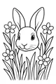 Free Hare Coloring Page - Cute Spring Flowers Scene (Printable PDF)