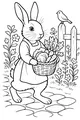 Free Hare Coloring Page - Girl Hare With Vegetable Basket in Garden (Printable PDF)